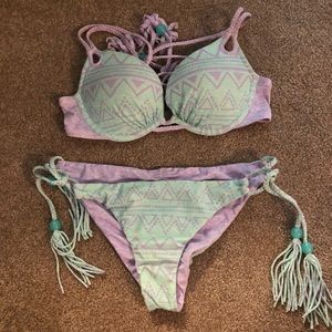 Aztec print tie/cross back bikini